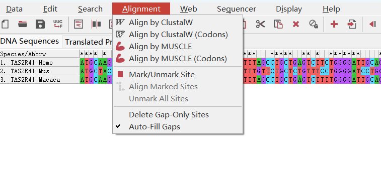 Alignment菜单